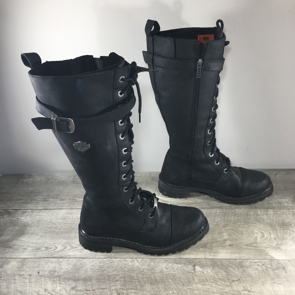 Women's HARLEY DAVIDSON Motorcycle D81489 Savannah Black Leather Boots Size 10 - Picture 3 of 11